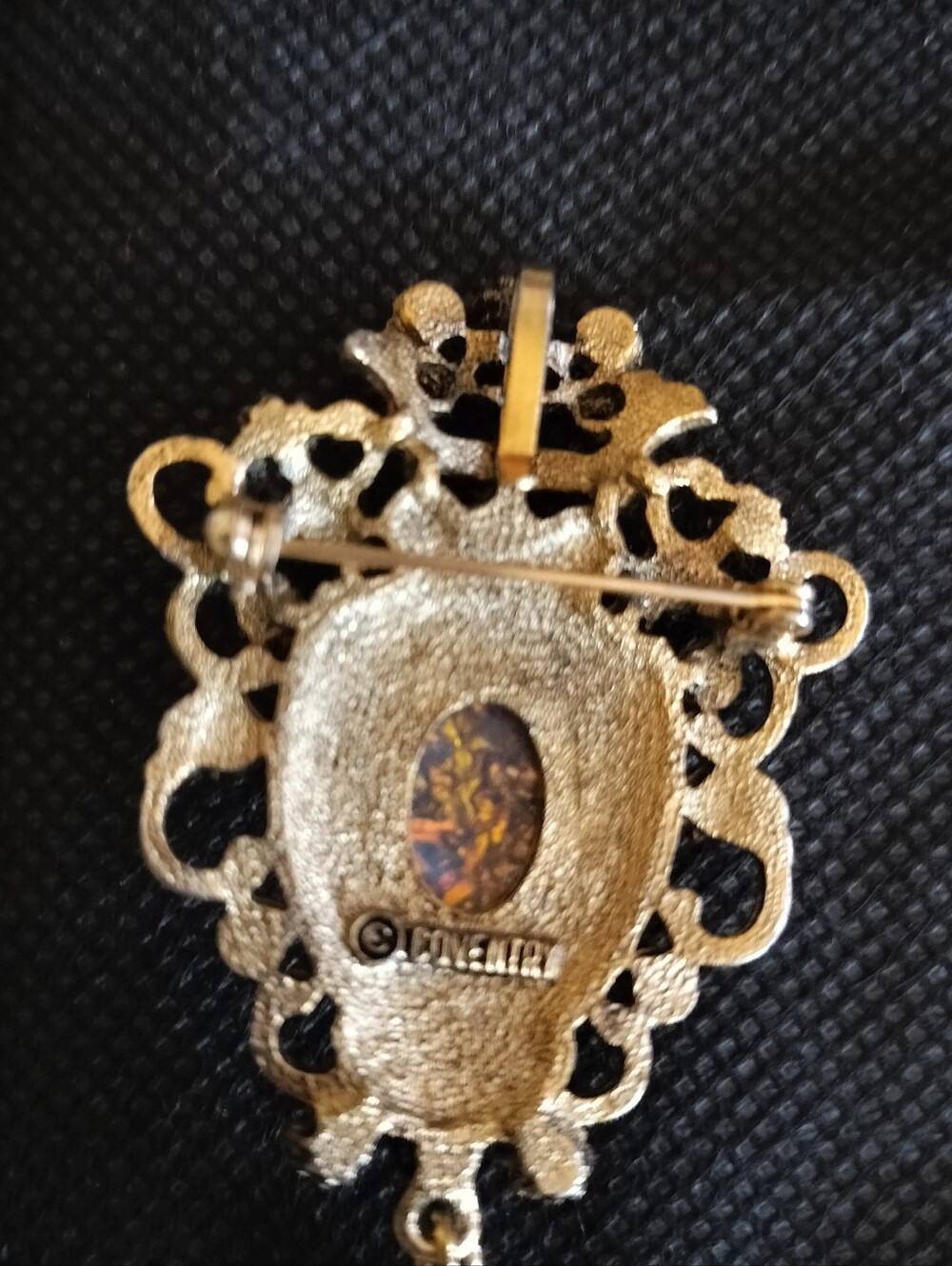 Vintage 1974 Sarah Coventry Contessa Crown Brooch Pendant Faux Fire Opal Signed - Picture 6 of 8